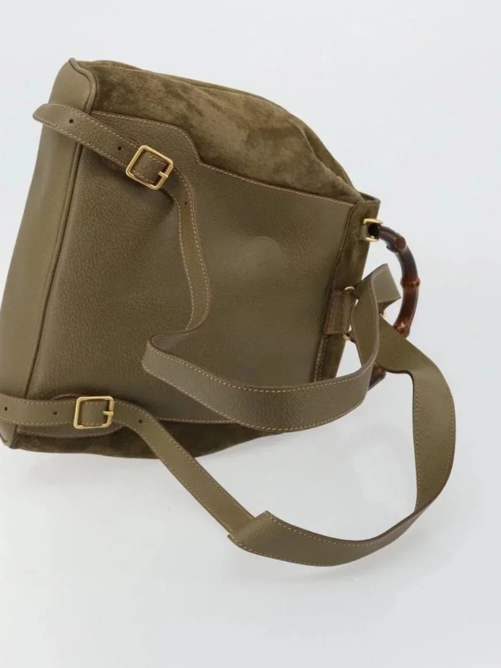 GUCCI Backpack Suede Khaki Gold 003 2058 0016 Auth 184537A